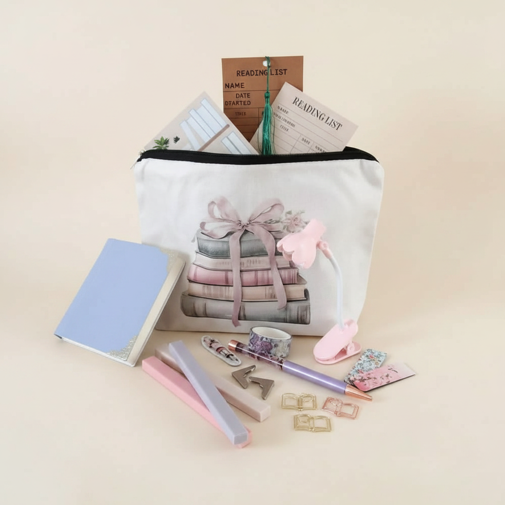 Bookish Pouch on Cream Background