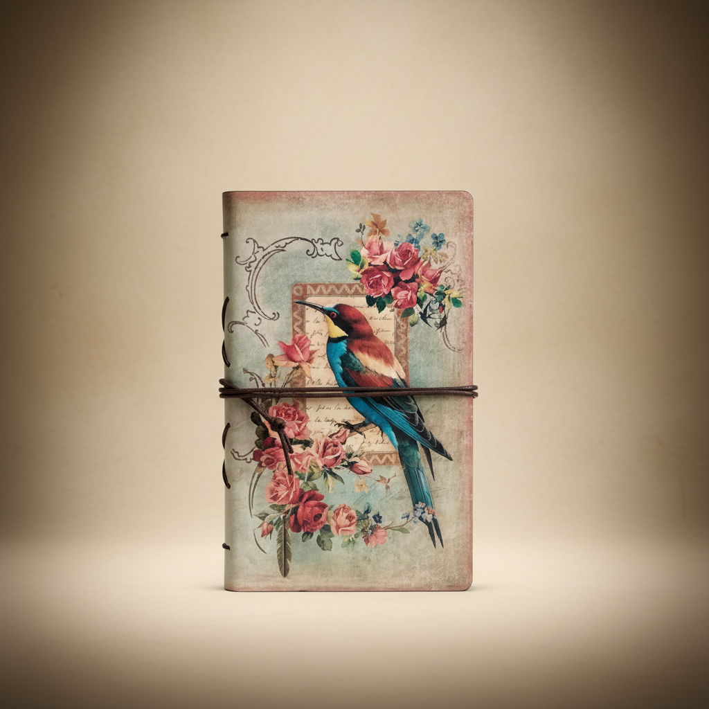 Vintage pattern notebook on dark cream background