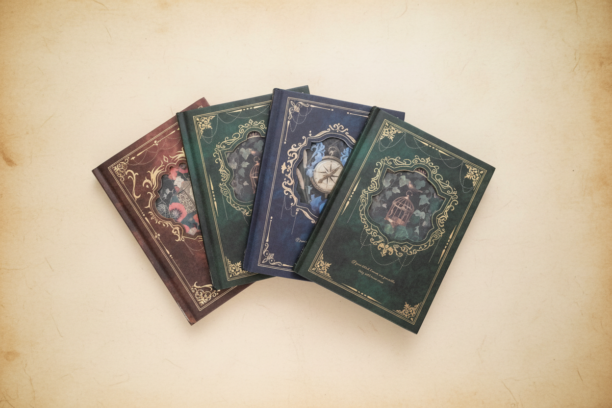 Century Hymn Series notebooks covers on dark cream background landscape