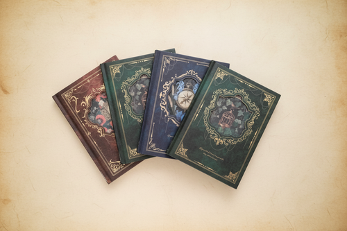 Century Hymn Series notebooks covers on dark cream background landscape